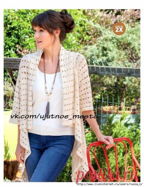 Летний ажурный жакет крючком. Без перевода. Все размеры. / Обсуждение на LiveInternet - Российский Сервис Онлайн-Дневников