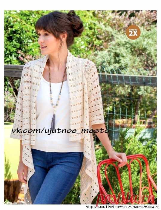 Летний ажурный жакет крючком. Без перевода. Все размеры. / Обсуждение на LiveInternet - Российский Сервис Онлайн-Дневников