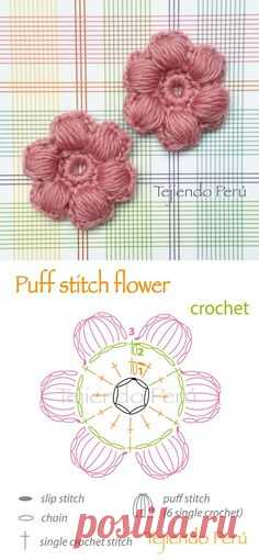 Crochet: puff stitch flower diagram!