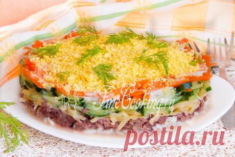 Слоеный салат с тунцом - рецепт с фото