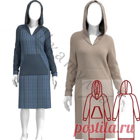 Выкройка трикотажного платья с капюшоном WD310120 | Шкатулка