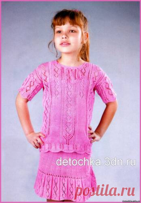 Розовый вязаный пуловер и юбка для девочки - Вязание костюмов для девочек - Вязание девочкам - Вязание для малышей - Вязание для детей. Вязание спицами, крючком для малышей