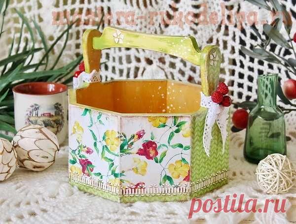 Мастер-класс по декупажу на дереве: Лукошко "Вьюнок"