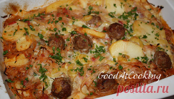 Душистые фрикадельки, запеченные с капустой