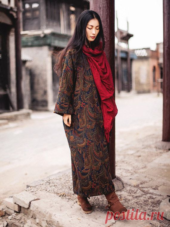 Brown robe Chinoiserie Retro Plus size Loose fitting от TDJasmine
