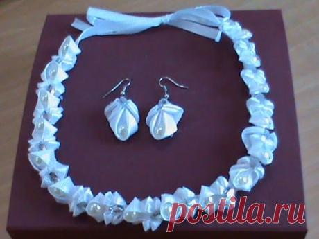 Ожерелье с серьгами в стиле канзаши для наших принцесс