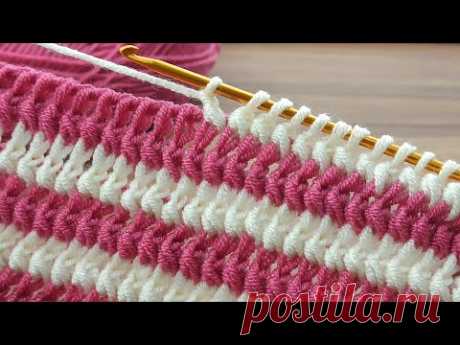 Amazing💯👌Two color* Tunisian crochet pattern making with 3 stitches Ganchillo tunecino fácil