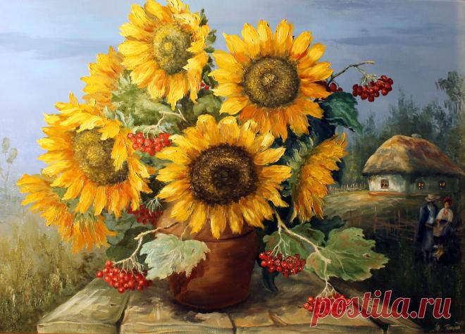 "Подсолнухи"подрамник 50х70\в раме 68х88\масло\холст\авторская продаю и под заказ