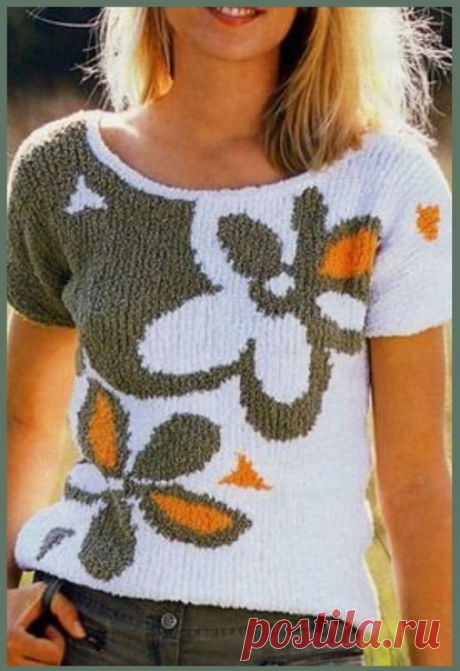 Две кофточки в технике "интарсия". Такие "ушастые" цветы, похожие на зайцев!
#интарсия #вязание_спицами #кофты_спицами #топы_спицами