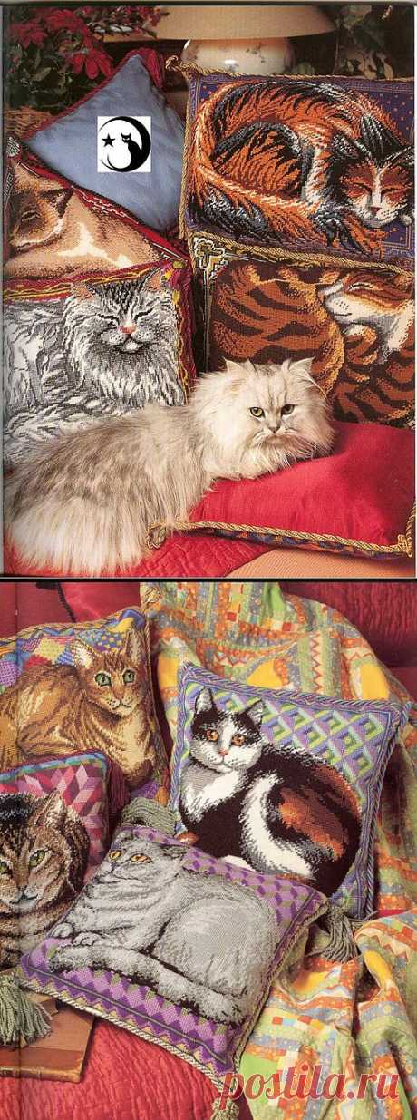 Много схем вышивки кошек