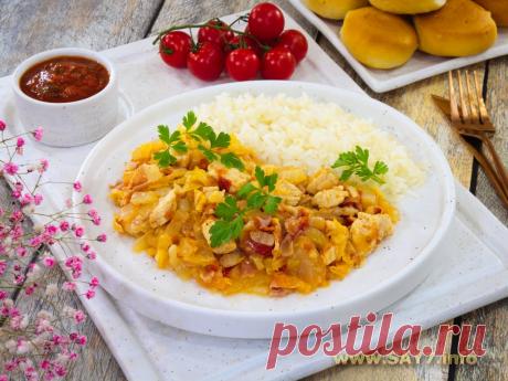 Пекинская капуста тушенная с куриным филе. Пекинская капуста тушенная с куриным филе