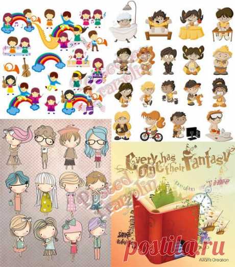 Дети в векторе - Children in a vector - Векторный клипарт - Все для Фотошоп - Рамки для фото бесплатно