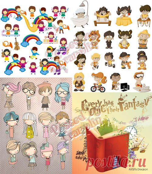 Дети в векторе - Children in a vector - Векторный клипарт - Все для Фотошоп - Рамки для фото бесплатно