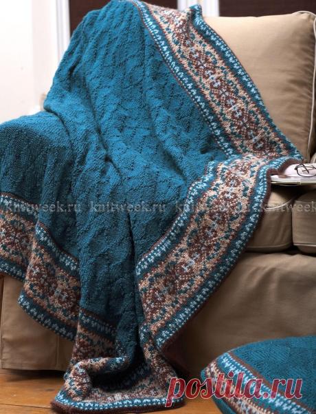 Покрывало и подушка спицами с жаккардом