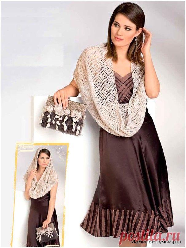 Ажурный шарф-петля (снуд), вязаный спицами. / Мамины ручки