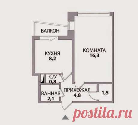 1-комнатная квартира 34 кв. м. для 3 человек