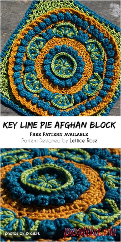 Key Lime Pie Crochet Afghan Block Pattern #crochet #afghanblock #crochetsquare #crochetpatternsfree #freecrochetpattern #crochetafghan #crochetpatternforafghanblock