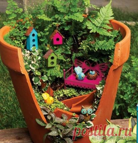 Невероятная красота из разбитых цветочных горшков..