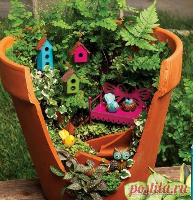 Невероятная красота из разбитых цветочных горшков..
