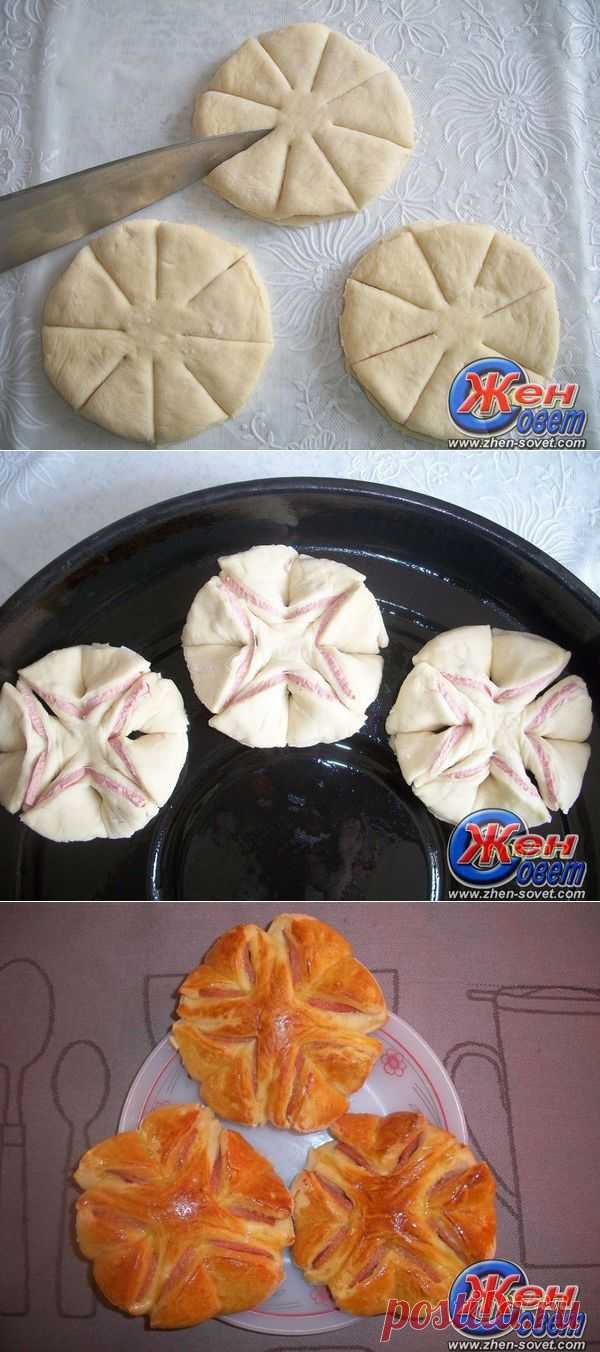 Выпечка к завтраку “Колбасные цветочки”.