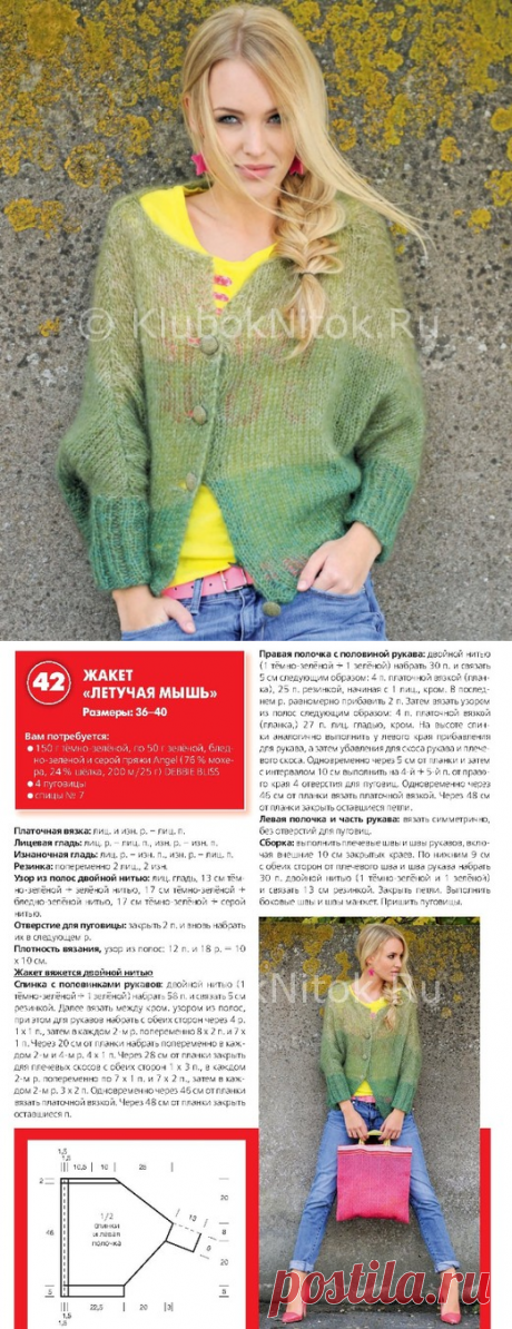 Жакет «Летучая мышь» | Вязание для женщин | Вязание спицами и крючком. Схемы вязания.
