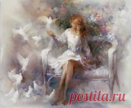 Схема вышивки «Девушка и голуби» - Схемы автора «lucha» - Вышивка крестом