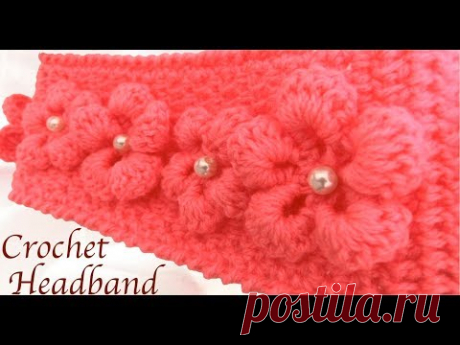 Diadema tejida con Gancho Crochet  paso a paso con flores 3D tejido tallermanualperu