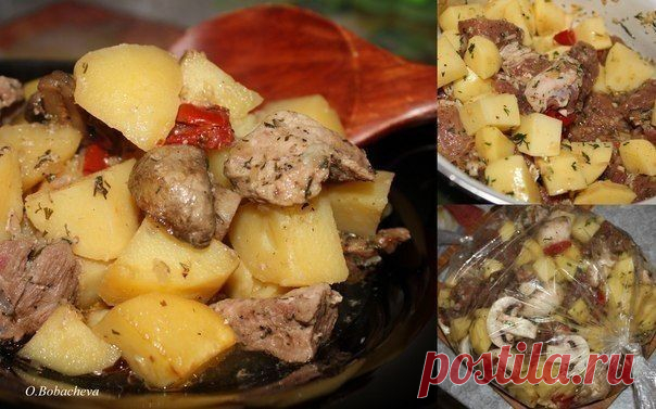 Мясо с картофелем в рукаве.