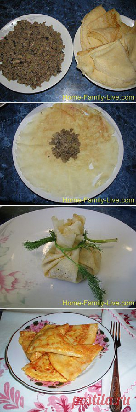 Блины фаршированные мясом и грибами | 4vkusa.ru