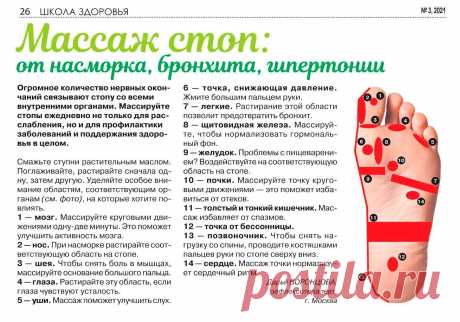 Массаж стоп: от насморка, бронхита гипертонии