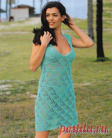 Бирюзовое платье, связанное спицами. Описание и схемы вязания бесплатно/Платья, туники и сарафаны/Вязание/Статьи / Шитье, вязание, рукоделие, бисероплетение