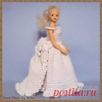 Платье для Барби невесты. Работа Alise Crochet Барби - красавица: Платье невесты Для куклы: Barbie, Барби нового образца Описание: Original - ASN_Wedding Day Технология: Вязание крючком Сложность: Требуется