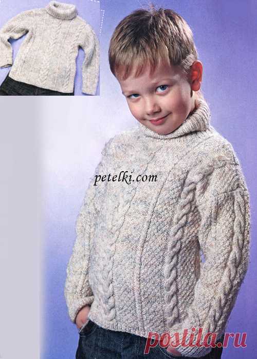 Вязание спицами. Свитер с узором из кос на мальчика.