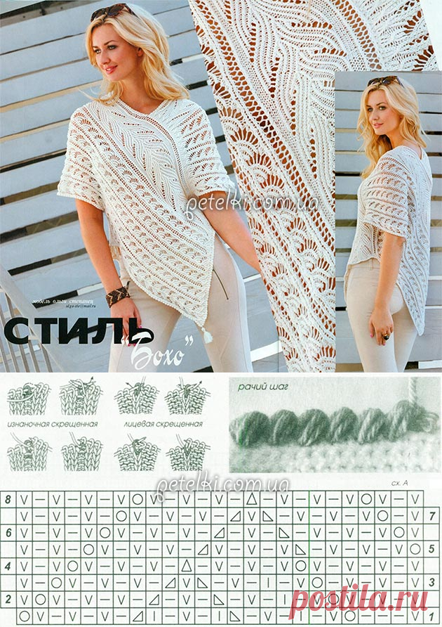 Туника спицами в стиле Бохо. Описание, схемы вязания
