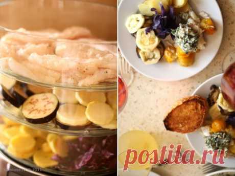 ТРЕСКА НА ПАРУ С ОВОЩАМИ И СОУСОМ САЛЬСА ИЗ ТРАВ