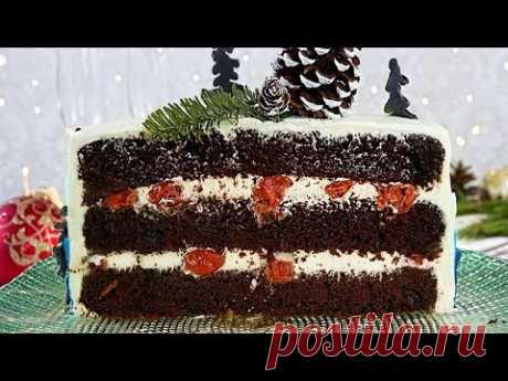 Новогодний Торт Чёрный  Лес.  Как украсить новогодний торт. 🎄