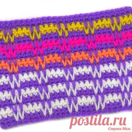 Простой разноцветный узор можно вязать, используя любое количество цветов пряжи. Узор подходит для любых моделей, так как на нем легко рассчитать лекальные линии.