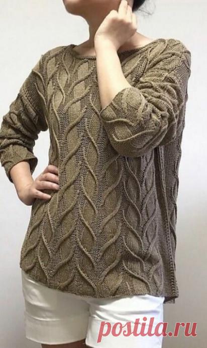 Пуловер бежевого цвета Пуловер бежевого цвета связан оригинальным узором, создающим образ песчаных дюн. Автор узора Нора Гоан.Узор не сложный, важно внимательно следить за чередованием лицевых и изнаночных петель.Раппорт узора 28 петель. Повторять с 3 по 18 ряд.Описание вязания узора.1 ряд — 4 изн, 6 лиц,...