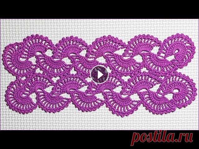 Ленточное кружево по схеме. Кружево крючком. Вязание кружева. Crochet lace. Кружево связано крючком 1,5 мм. Использовались нитки для вязания Ирис производства фирмы Gamma, 100% хлопок, в 10 граммах 87 м. Обратите внимание на п...