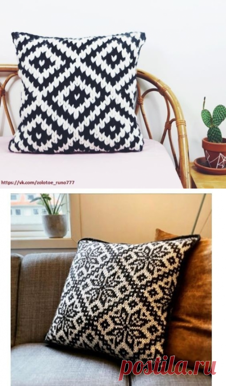 Подушки для интерьера, вяжем жаккардом спицами. Схемы. / knittingideas.ru