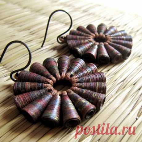 Rustic Treasure earrings - Paper jewelry - Tribal Jewelry - Paper Earrings…