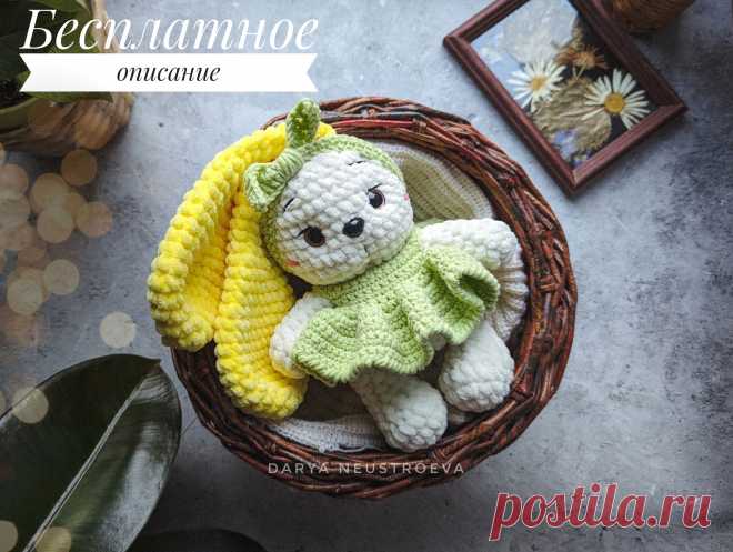 PDF Заюша из плюша крючком. FREE crochet pattern; Аmigurumi toy patterns. Амигуруми схемы и описания на русском. Вязаные игрушки и поделки своими руками #amimore - зайка из плюшевой пряжи, заяц, плюшевый зайчик, кролик, зайчонок в платье, крольчонок.