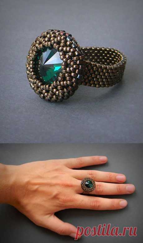 Beaded Swarovski seed bead ring swarovski jewelry by Anabel27shop | jewelry