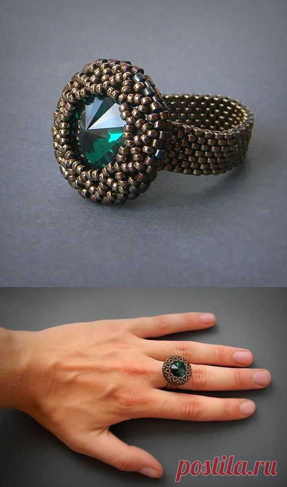 Beaded Swarovski seed bead ring swarovski jewelry by Anabel27shop | jewelry