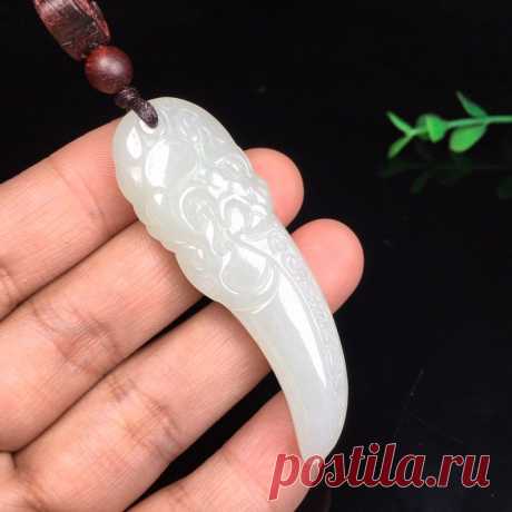 White jade wolf teeth necklace-pendant necklace-wolf tooth | Etsy