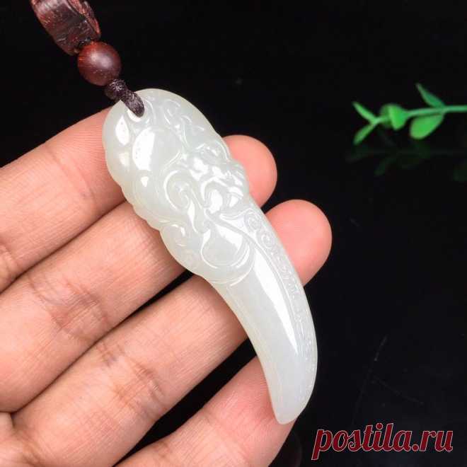 White jade wolf teeth necklace-pendant necklace-wolf tooth | Etsy