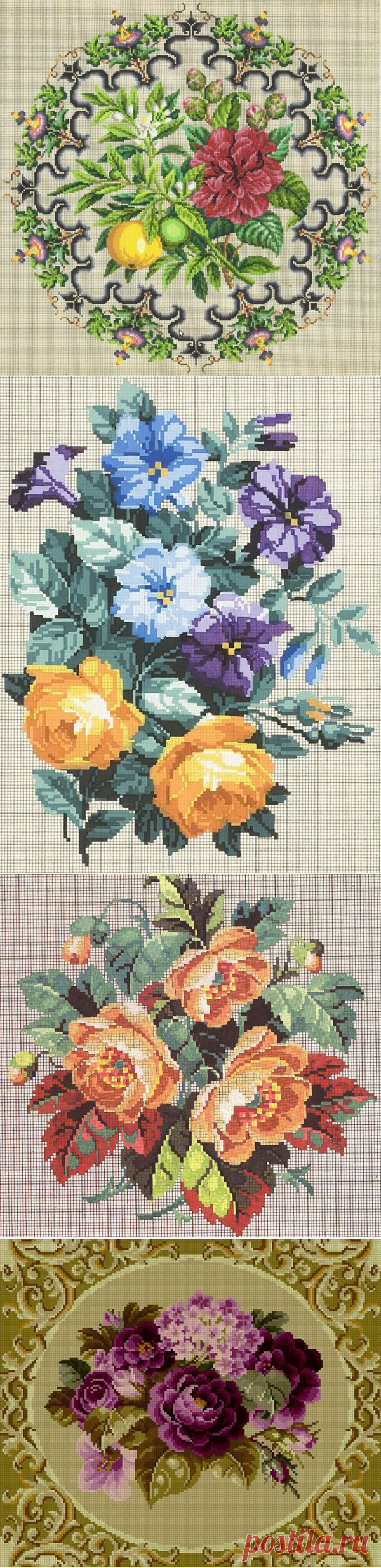 Вышивка крестом — красивые старинные схемы Petit Point: публикации и мастер-классы – Ярмарка Мастеров