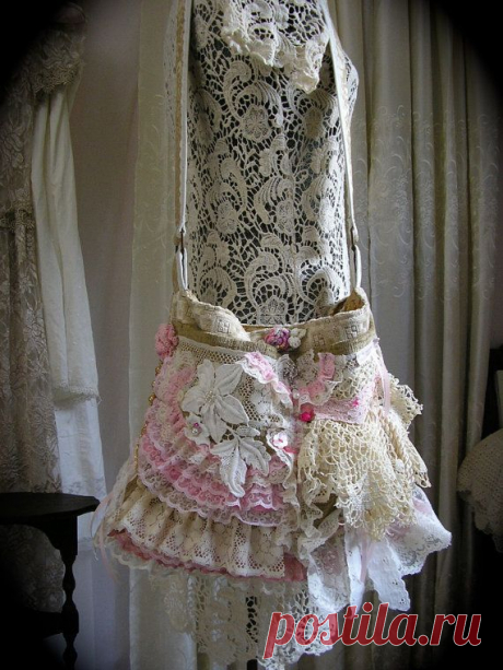 Shabby Cottage Bag, shabby n chic, romantic ruffles lace, doilies emb…