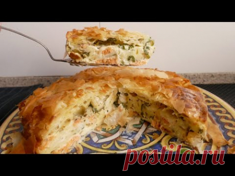 Рыбный пирог сыром и зеленью из теста фило! Готовится эта вкуснота очень быстро!