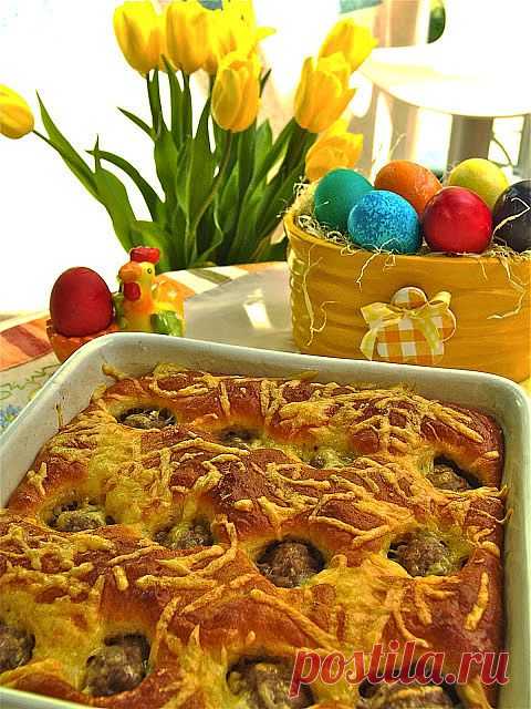 Домашняя кулинария.: Пирог с фрикадельками.